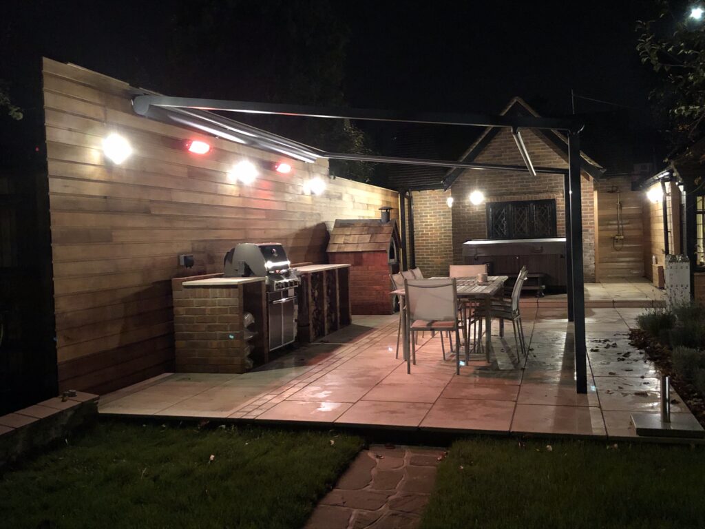 garden awning at night