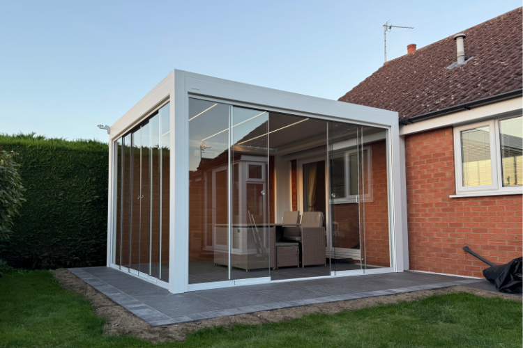 glass and retractable screen pergola