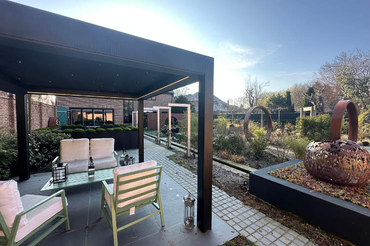 Pergola in designer landscaped garden in York